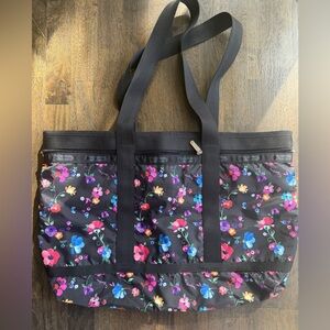 LeSportsac Black Floral Expandable Zip Top Tote